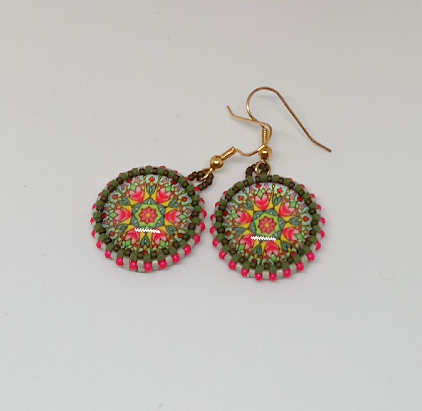 Floral mandala picture cab earrings