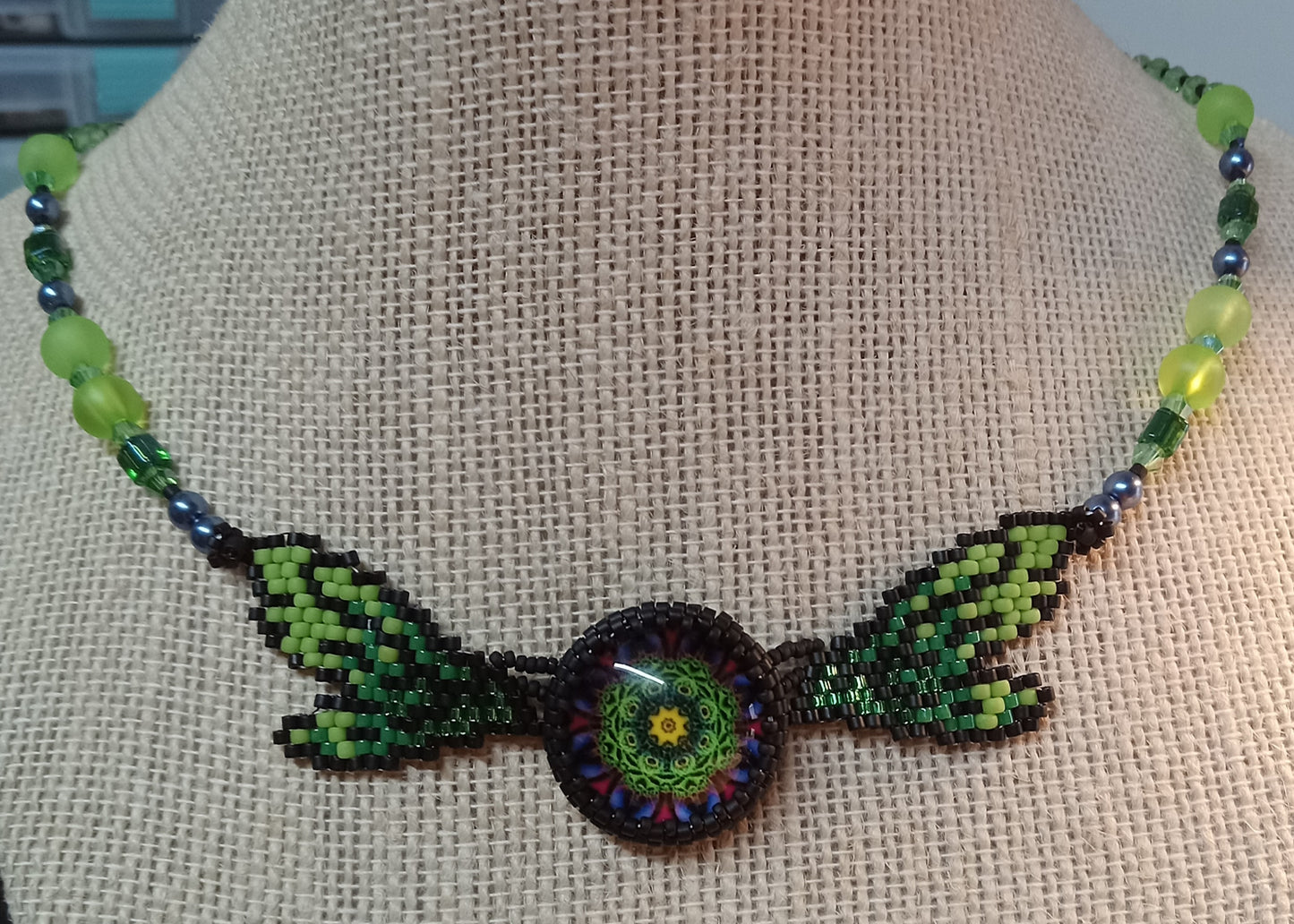 Fairy Flutter Necklace (green photo cab)