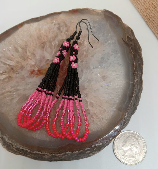 Tubular Loop Fringe Earrings PINK