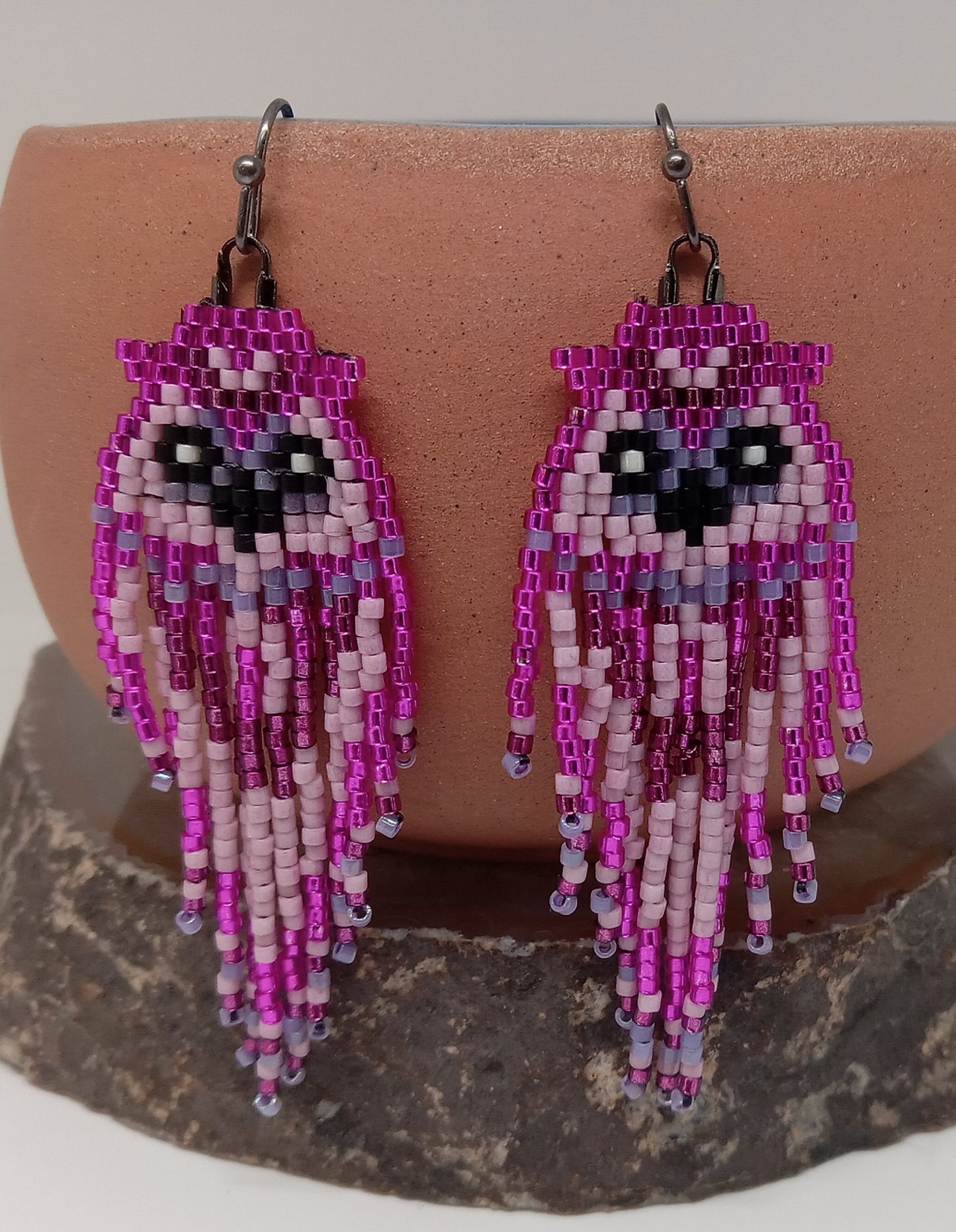 Owl Fringe Earrings PINK