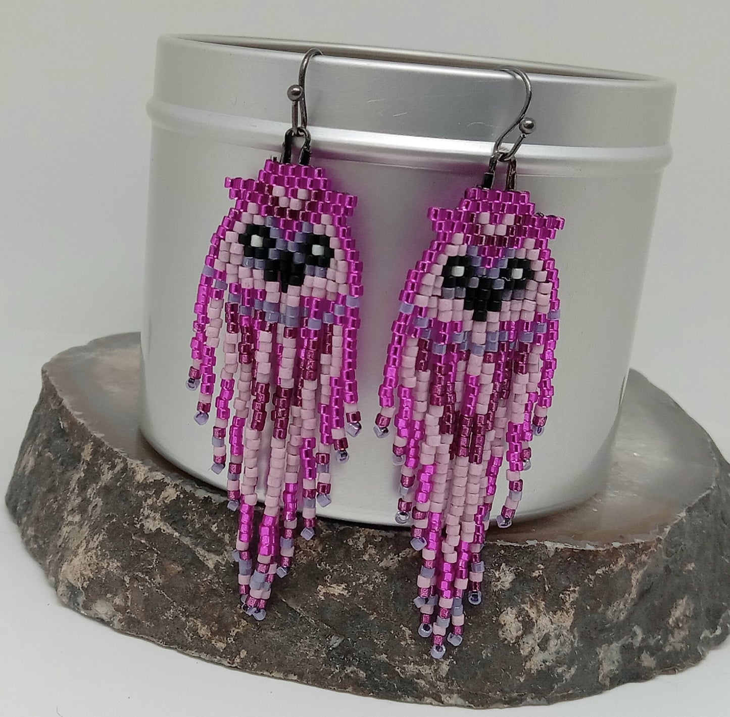 Owl Fringe Earrings PINK