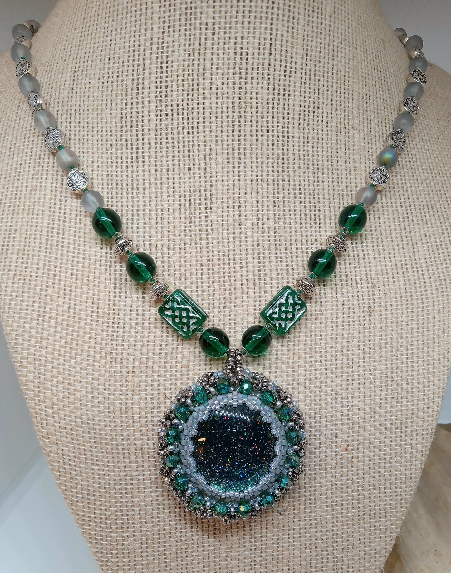 Green Silk knotted necklace