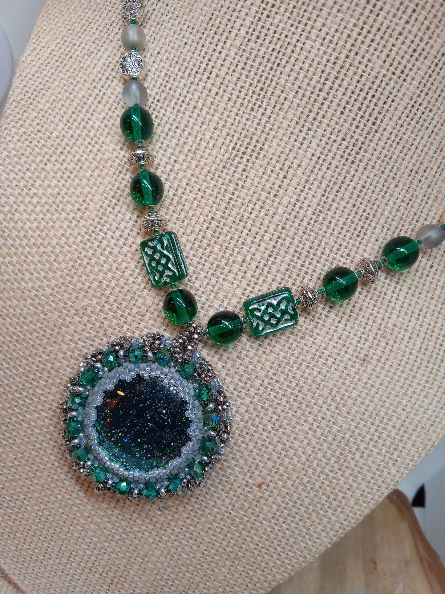 Green Silk knotted necklace