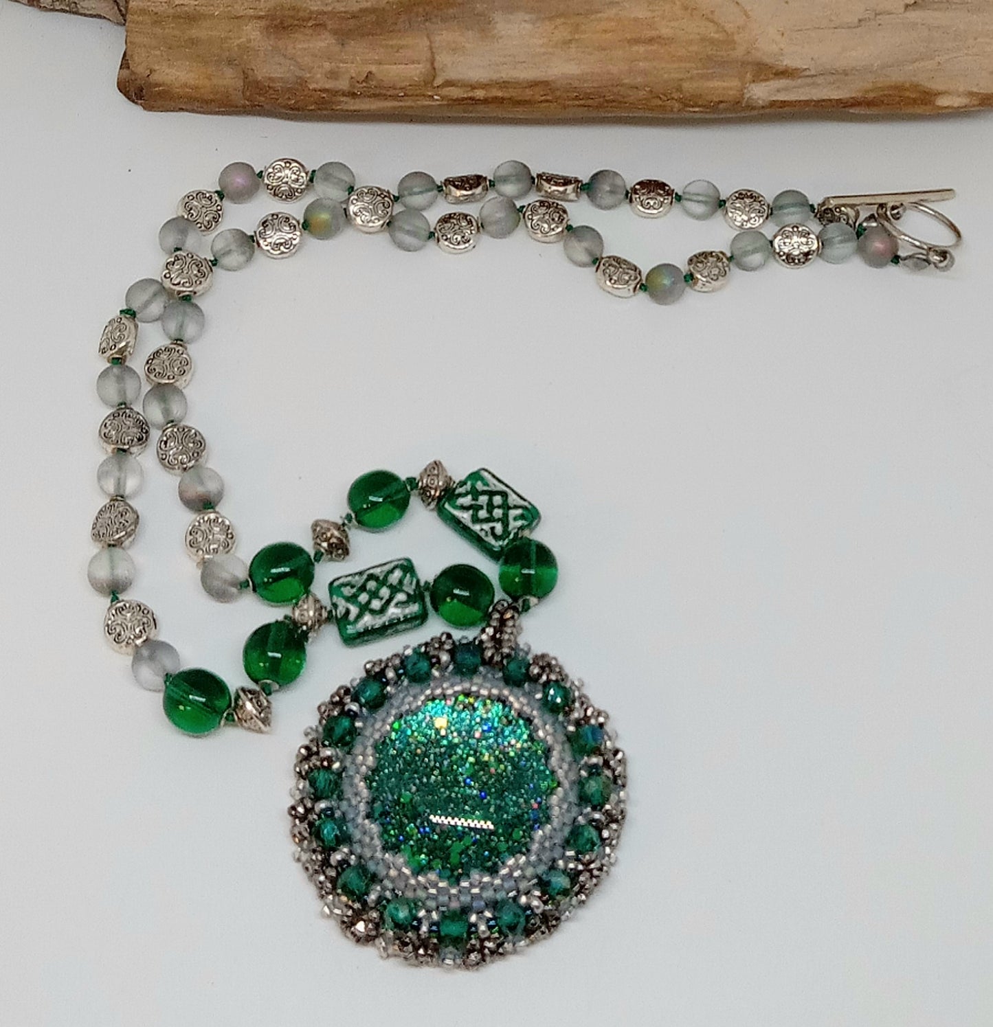 Green Silk knotted necklace