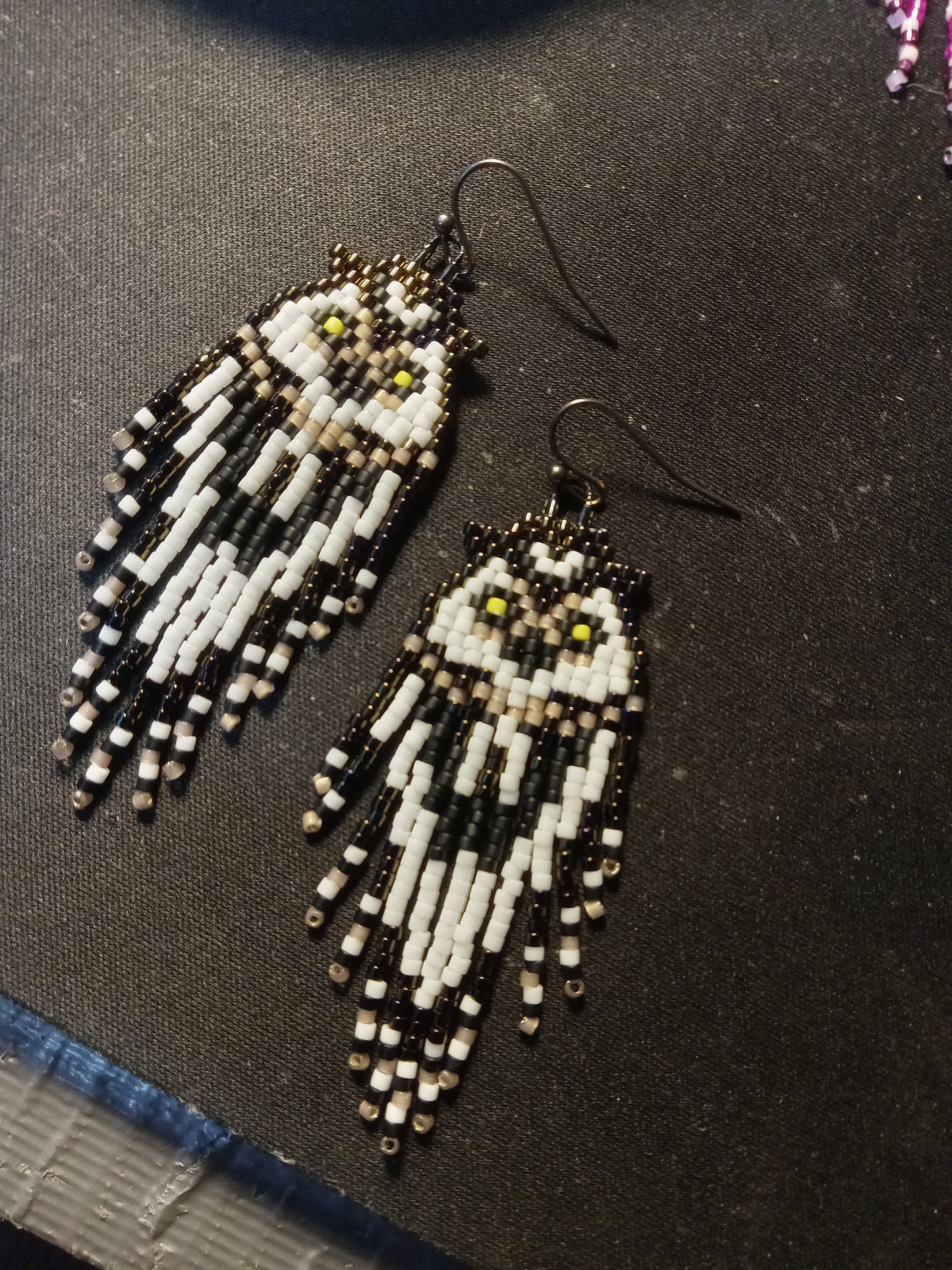 Owl Fringe earrings B&W