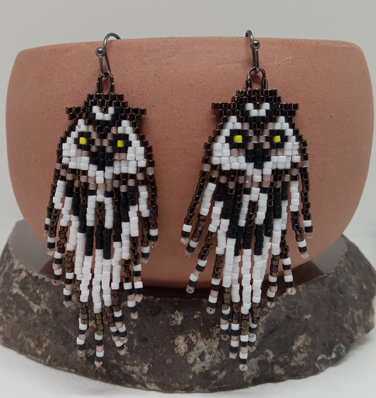 Owl Fringe earrings B&W