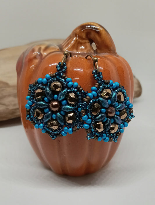 Mandala Czech bead flower earrings