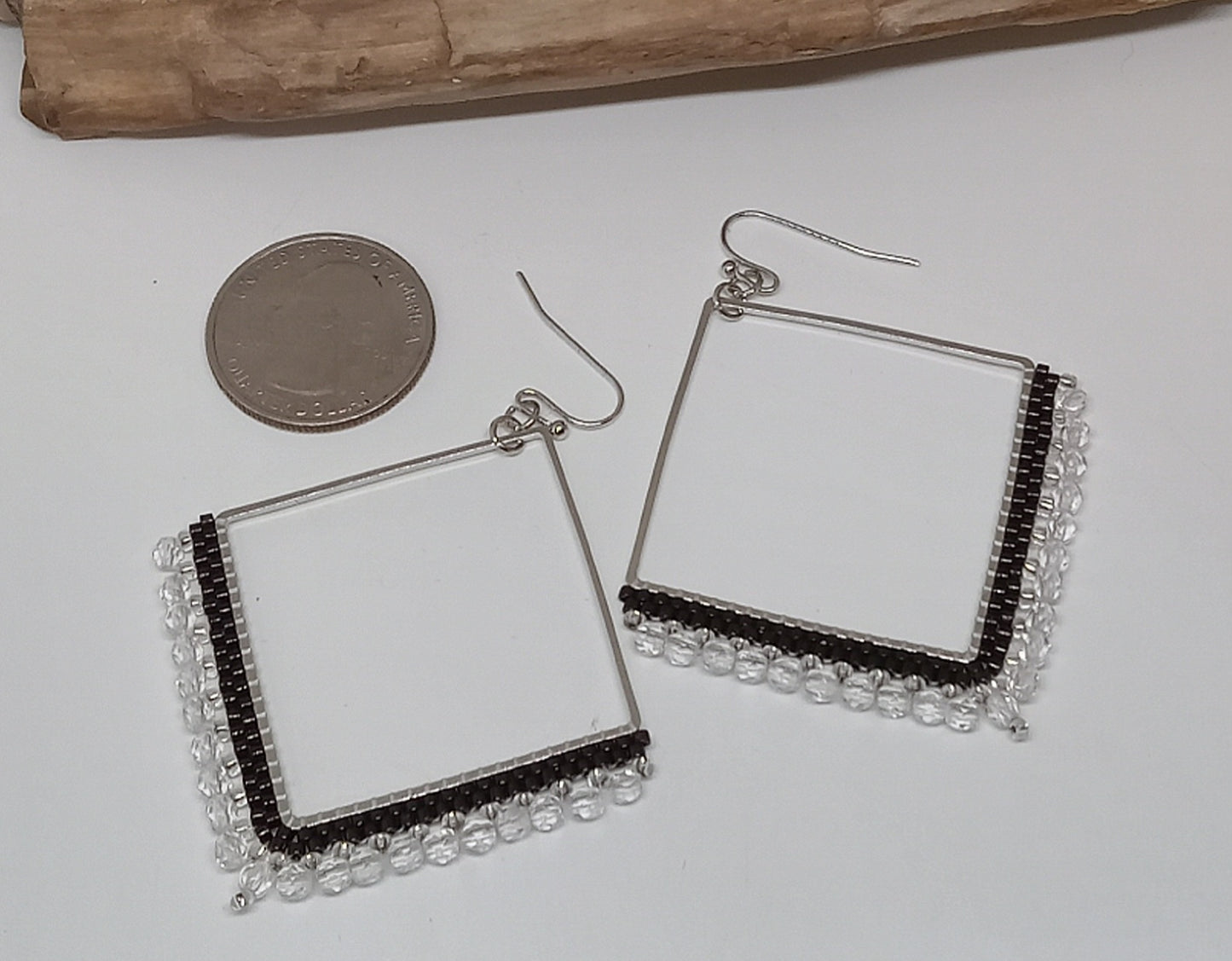 Beaded square dangle earrings