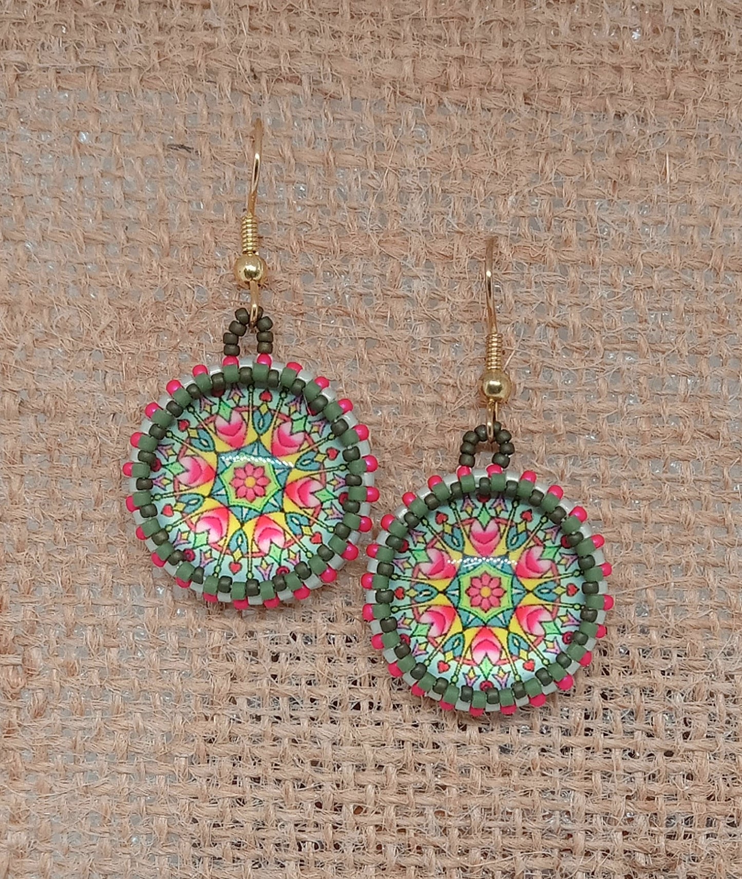 Floral mandala picture cab earrings