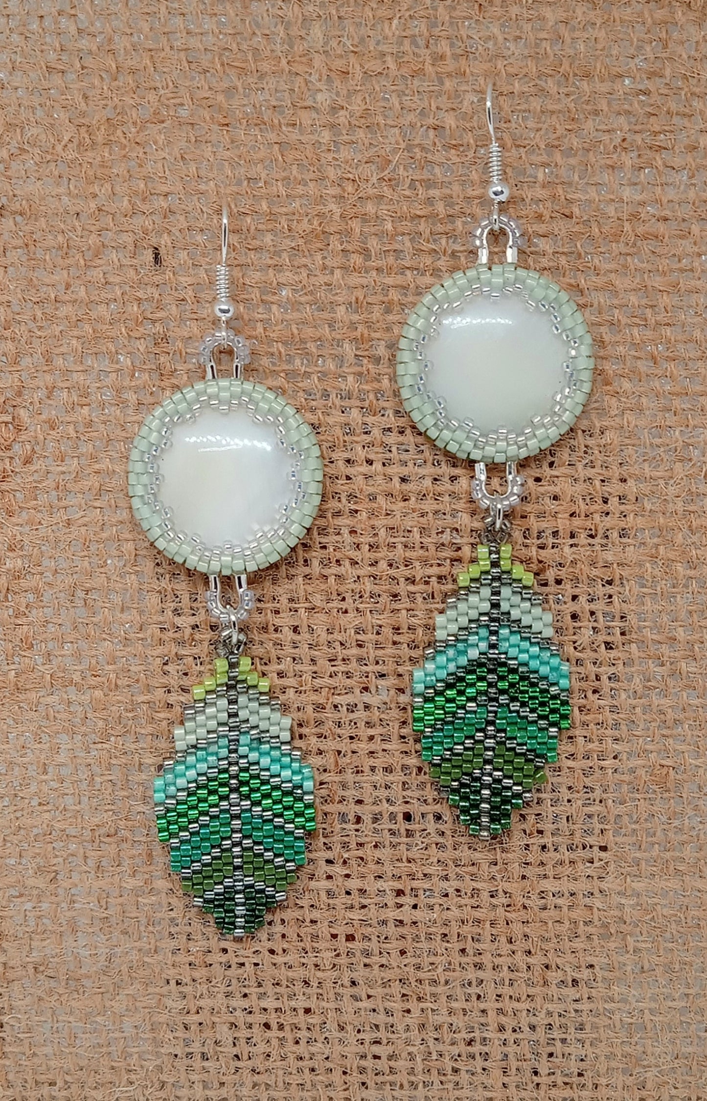 Mother of Pearl and leaves of green earrings