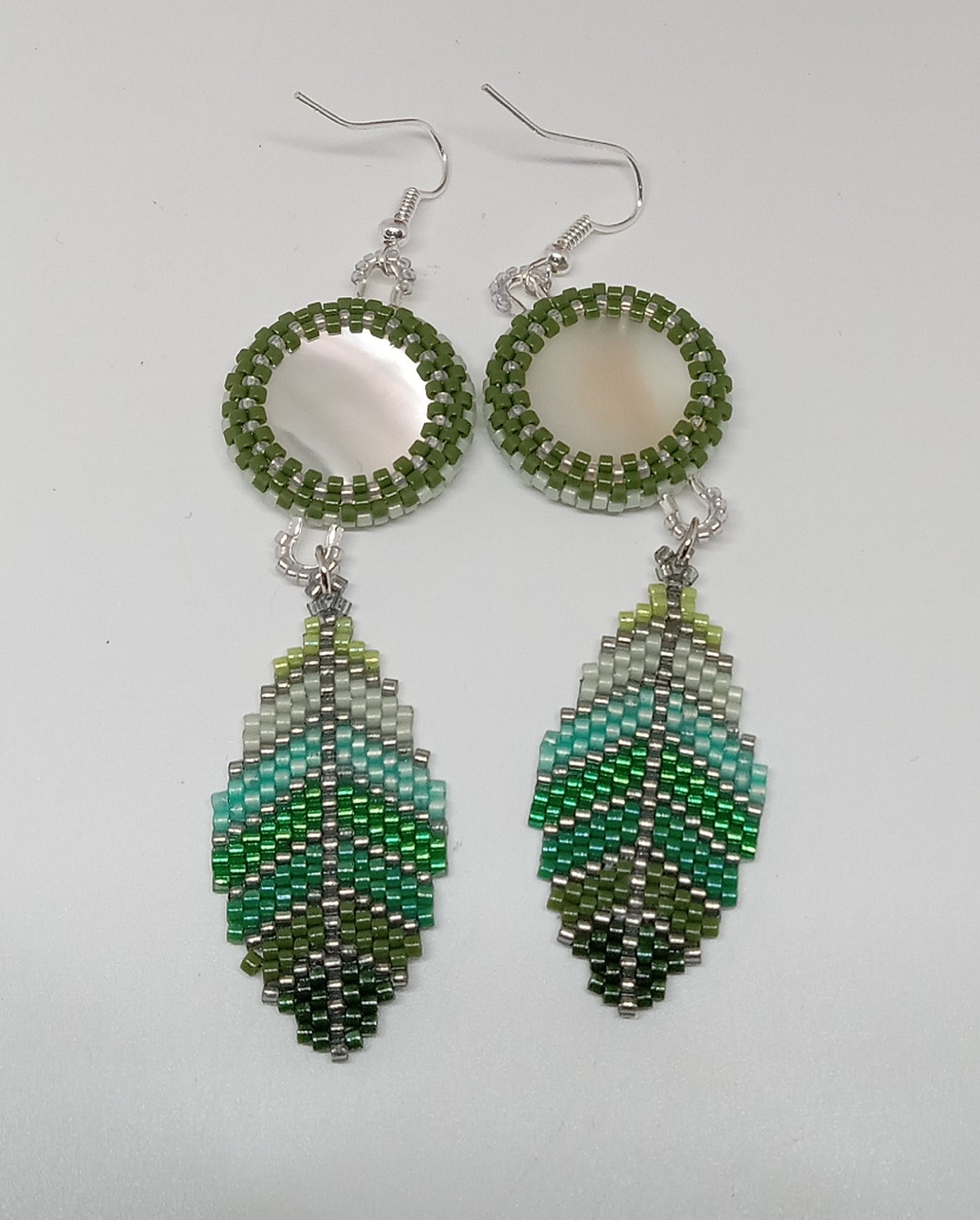 Mother of Pearl and leaves of green earrings